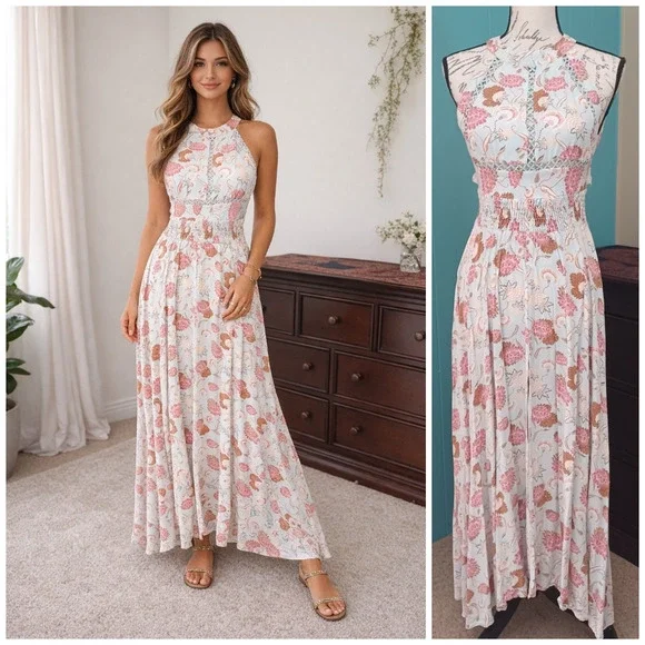 Jaase Endless Summer Floral Sleeveless Halter Maxi Dress Size XS - Picture 1 of 7